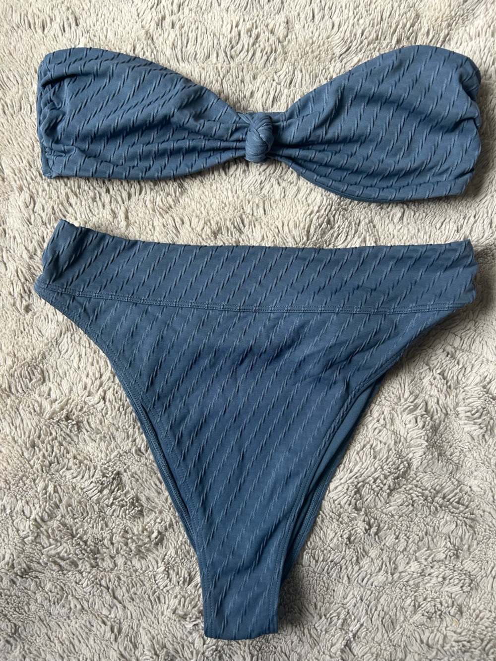 Abercrombie & Fitch Textured Slate Blue Bandeau Bikini Set